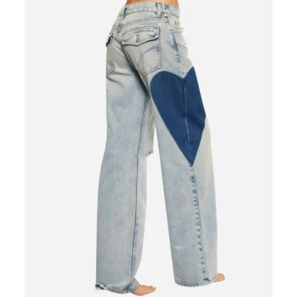 Telepatia Wide Leg‎ Jeans Heart 11 30 Light Wash Y2K Denim Low Rise Baggy Whimsy
